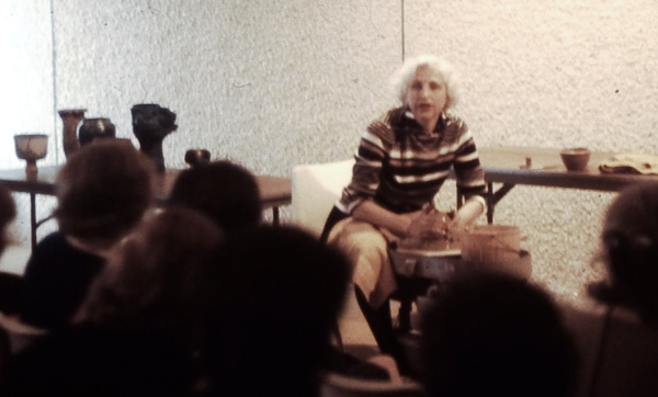 Pottery demostration for flower arrangers by Edna Arnow, March 1970. 